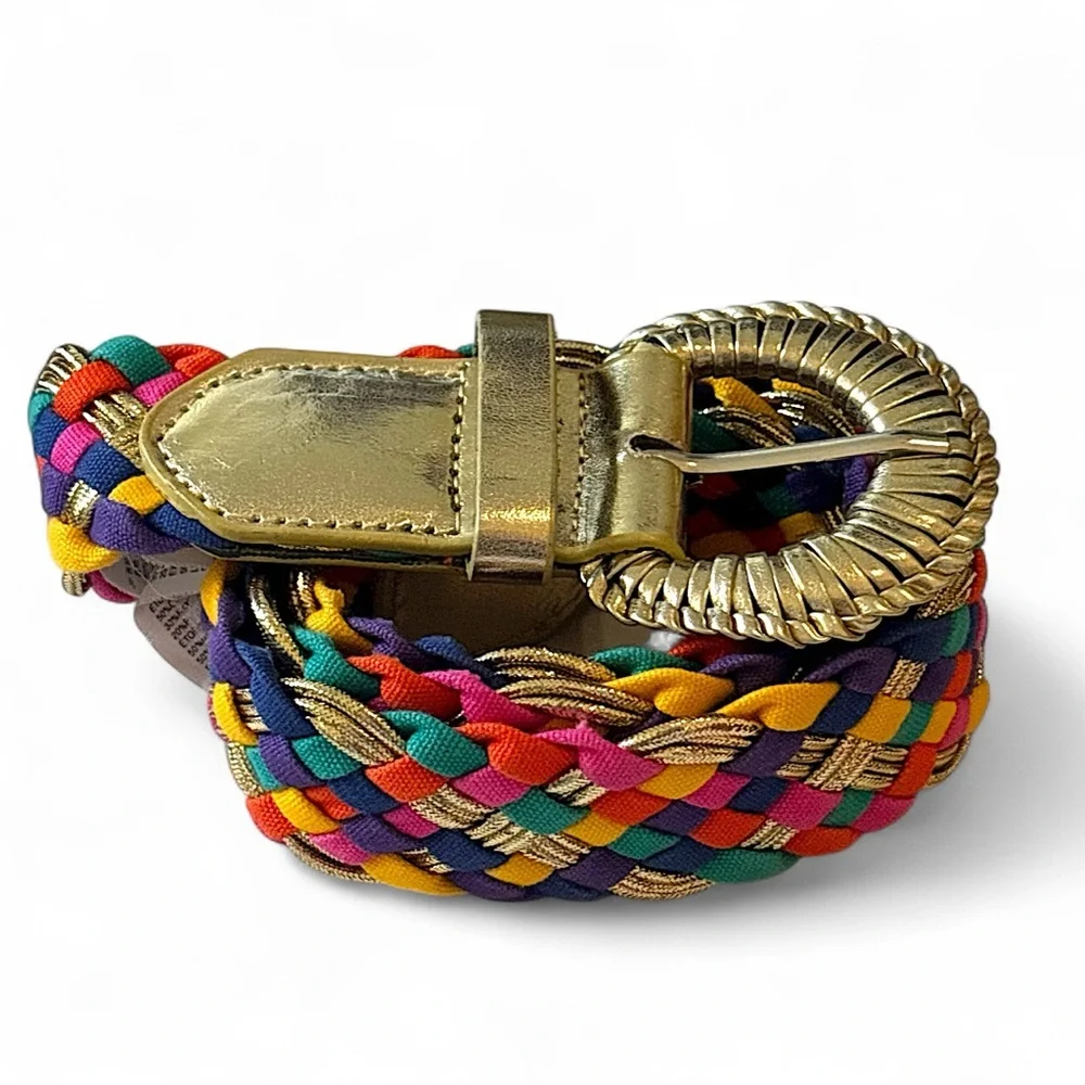 Neon Rainbow Woven Belt XS/S – Scene Y2K Alt Kidcore Gold Buckle Forever 21